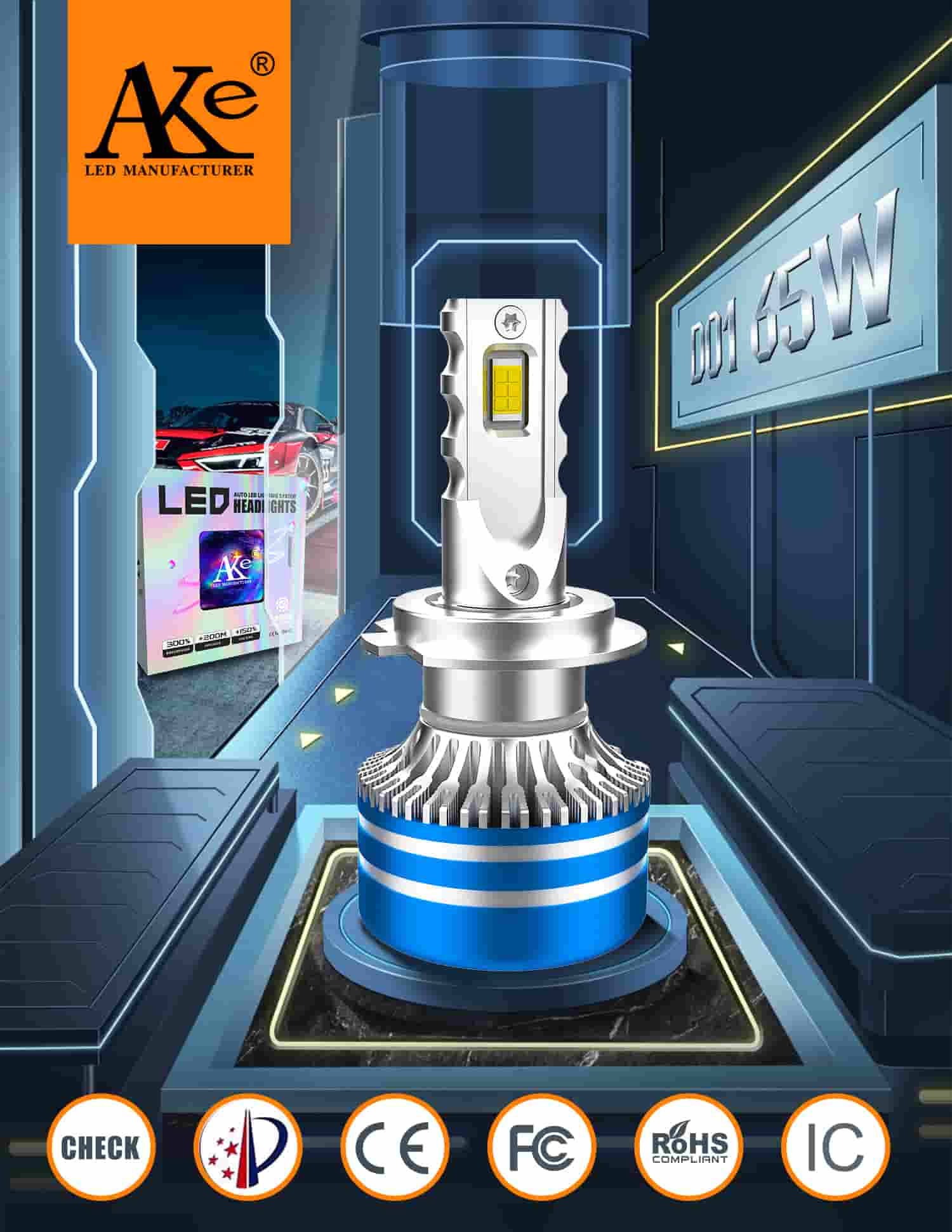 Atacadista de lâmpadas LED para faróis de automóveis AKE