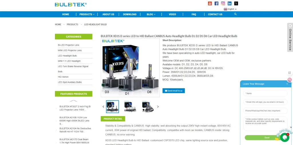 أفضل مصابيح أمامية LED من سلسلة D بالجملة - 2026 دليل التوريد المباشر من المصنع 4 سلسلة Bulbtek XD35 D series