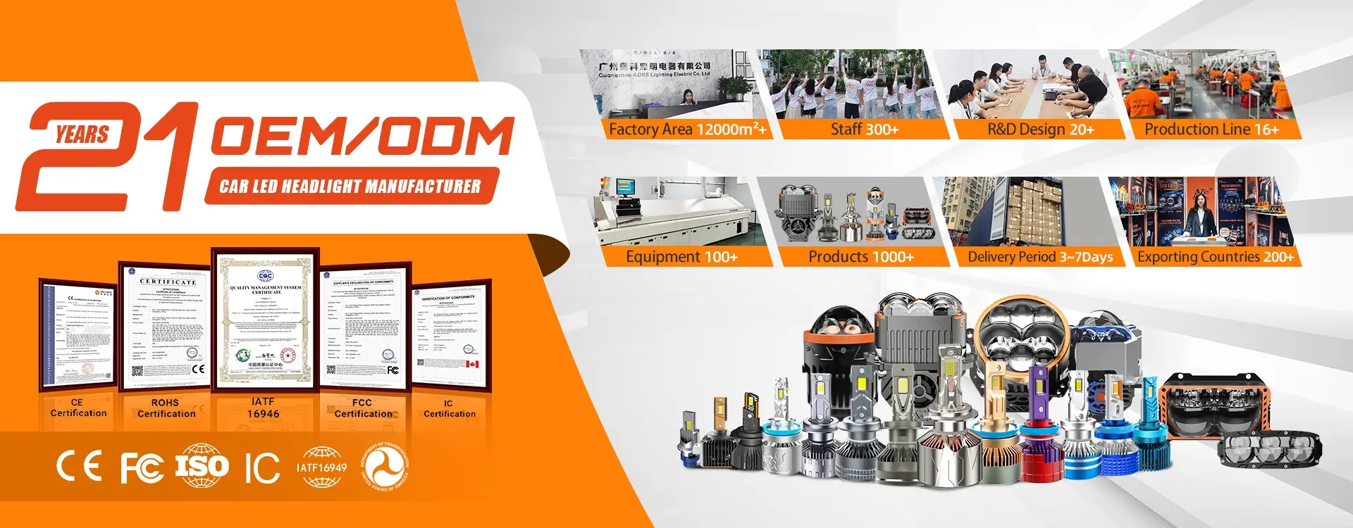 ake car led headlight factory founded in 2005