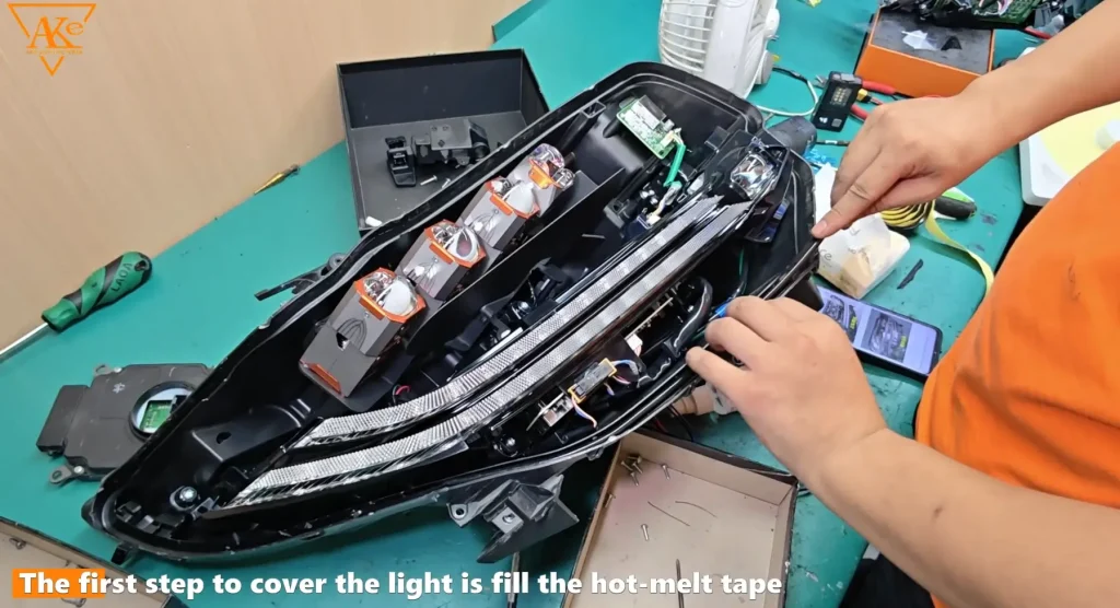 Toyota Alphard LED Headlight Upgrade: AKE Matrix LED Retrofit Case Study 21 10.2 Sealant Application