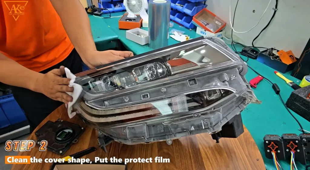 Toyota Alphard LED Headlight Upgrade: AKE Matrix LED Retrofit Case Study 8 Step 2 Clean the cover shape