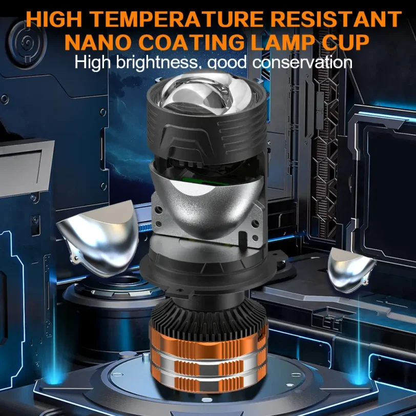motorcycle H4 lens TJ-Z03 H4 Bi-LED mini projector lens beam pattern and cut-off line demonstration